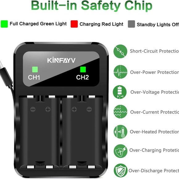 Xbox One Battery Pack 4 x 2580mAh Rechargeable Controller Battery System - Picture 5 of 6